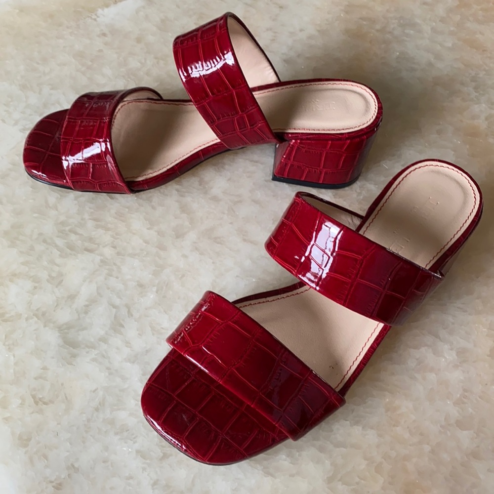 Red croc embossed sandals